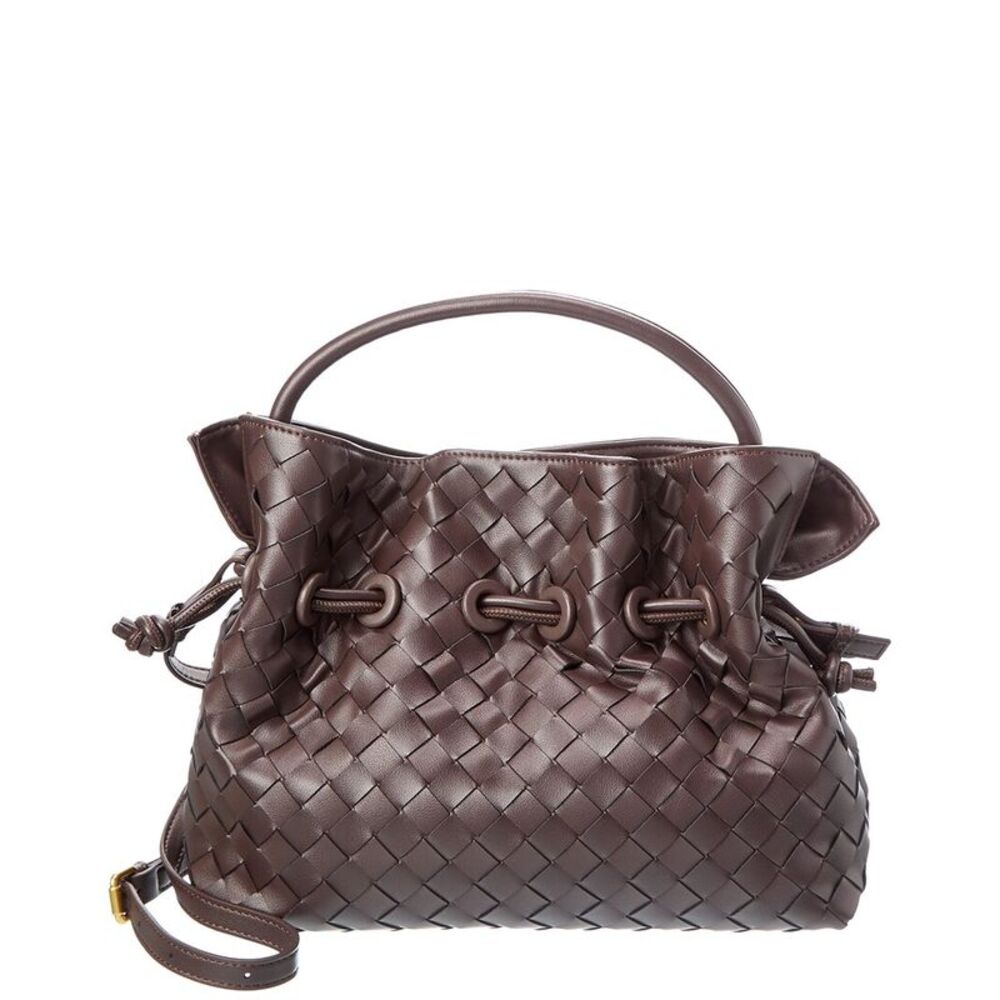 Tiffany & Fred Paris Hand-Woven Leather Drawstring Satchel, Brown